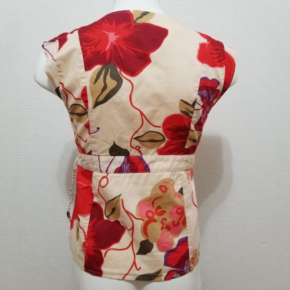 GAP top Small floral pattern wrap front tie side surplice v-neck Y2K VINTAGE - Picture 3 of 13